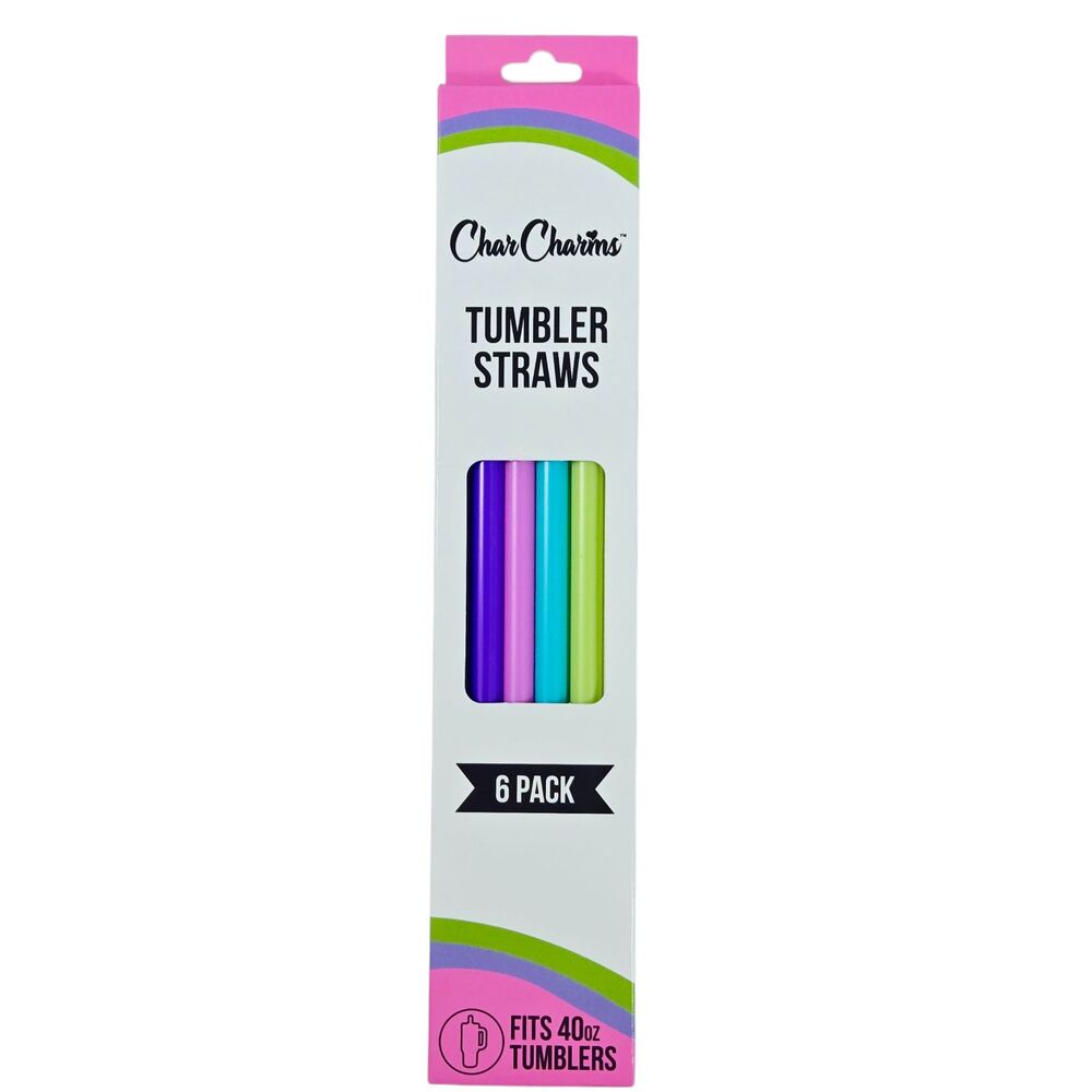 CharCharms Tumbler Straws 6 Pack Colorful - fits 40oz Tumblers